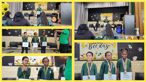 Students are presented with medals after placing in school spelling bee